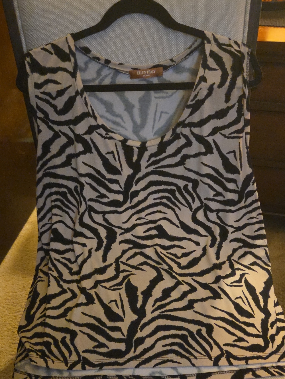 Ellen Tracy Black and Tan Zebra-Print Sleeveless Tank